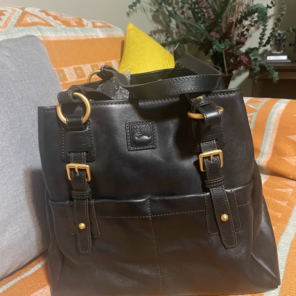 Dooney & Bourke Black Leather Shoulder Tote With Gold Hardware